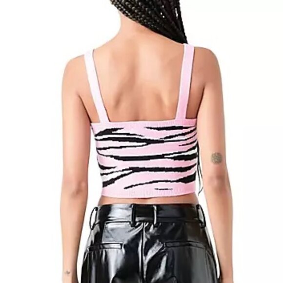 NEW! GREY LAB Pink Zebra Stripe Animal Print Knit Tank Top - Picture 3 of 7